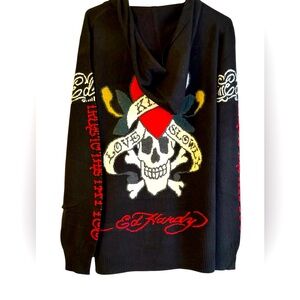 Ed Hardy Christian Audigier Hooded Wool Blend Sweater Full Zip  NWT XL